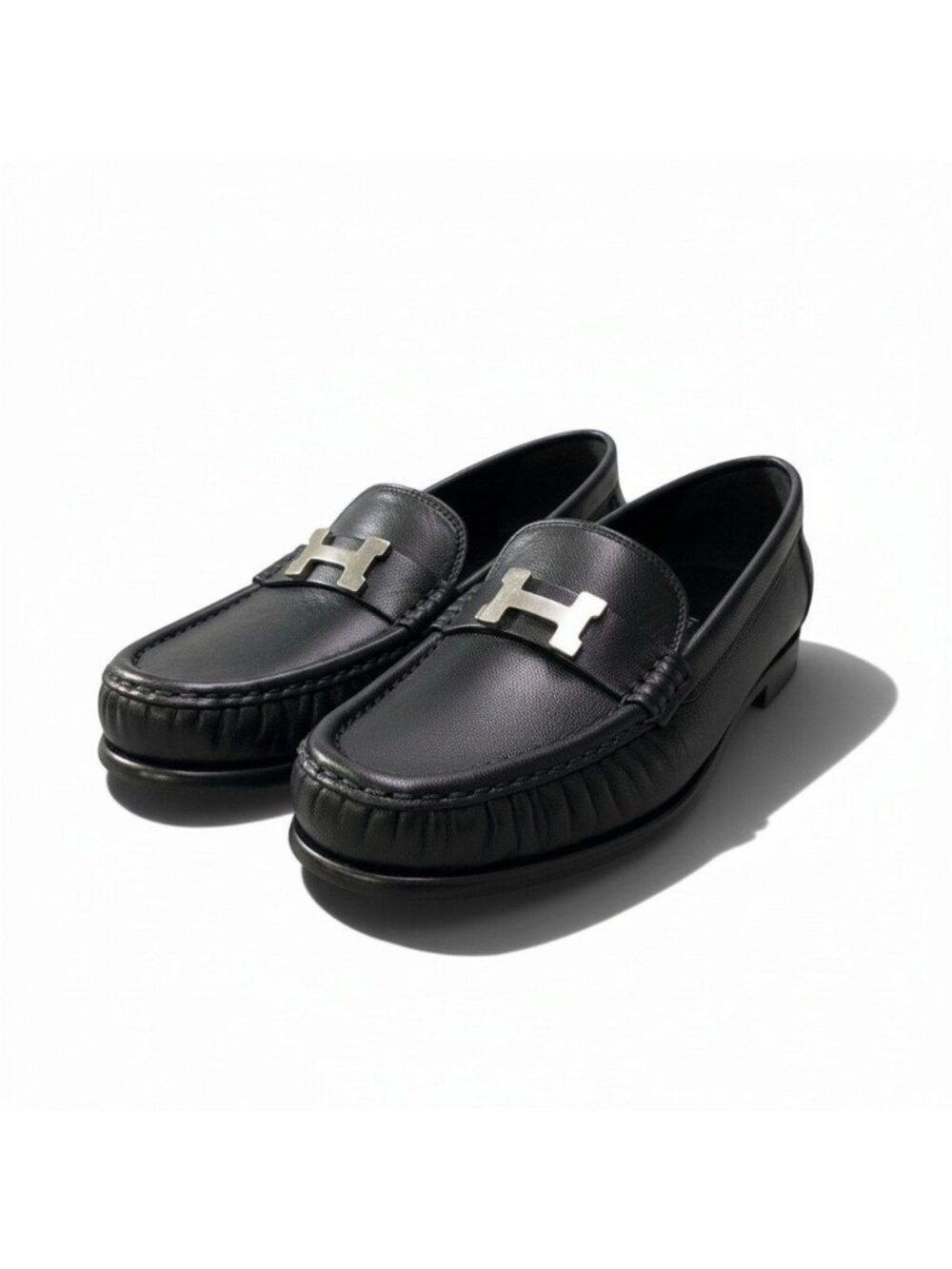 Hermes J4 Moccasins Nova Loafers Black Leather